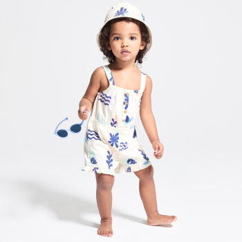 أفرول قصير أبيض بحمالات للطفلة الرضيعة